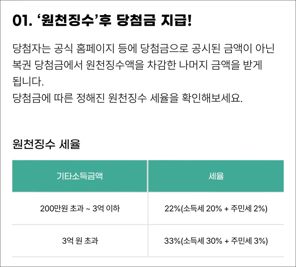 로또 당첨금 원천징수 세율